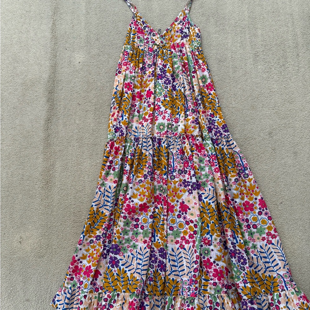 Akualani Floral Cotton Dress with Purple and Green Accents